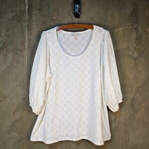 White Eyelet Puff‎ Sleeve Milkmaid Top Cottagecore Coquette Fairycore Prairie 1X